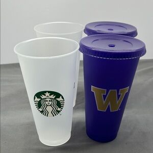 Starbucks University of Washington Reusable Cups Set of 4 2 lids